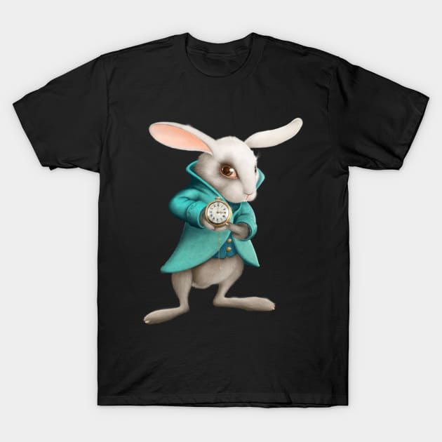 White rabbit with clock T-Shirt by JORDYGRAPH